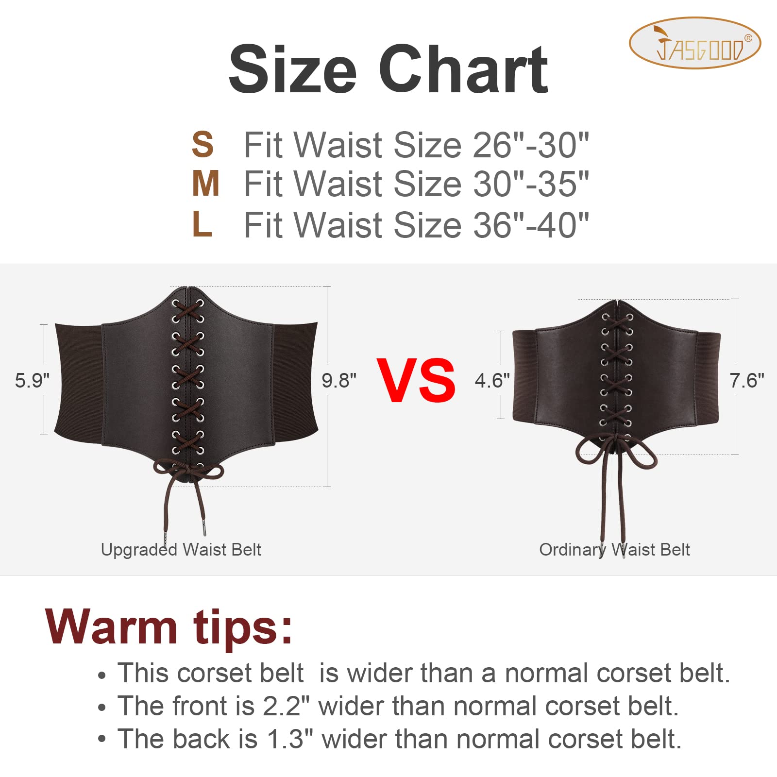 Women Corset Cinch Belt Lace-up Elastic Waist Belt, Tied Costume Waspie Waist Belt for Women 5.9" Width - JASGOOD OFFICIAL