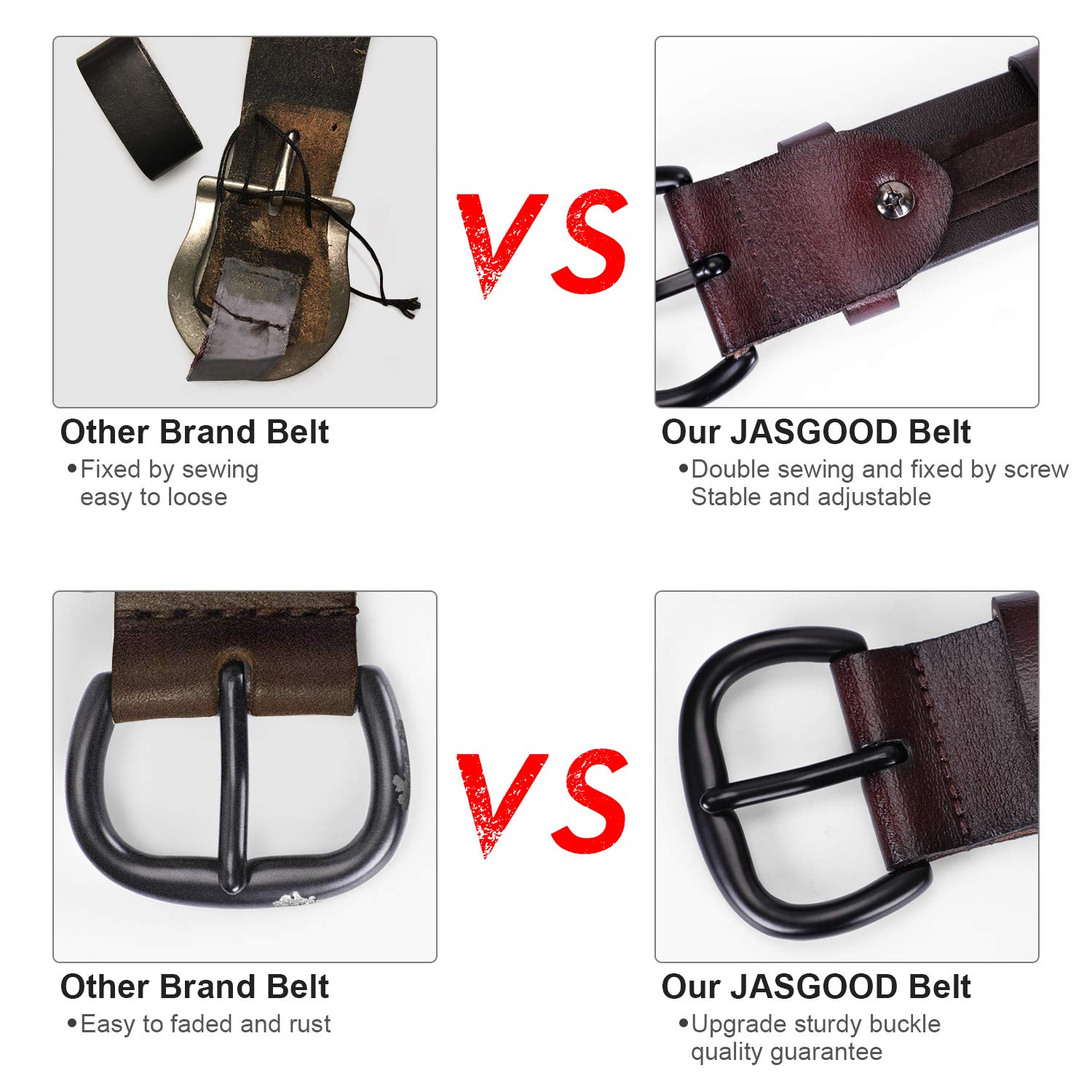 JASGOOD Women's Black Leather Jeans Belt Waist Casual Belt for Pants Shorts with Black Metal Buckle - JASGOOD OFFICIAL