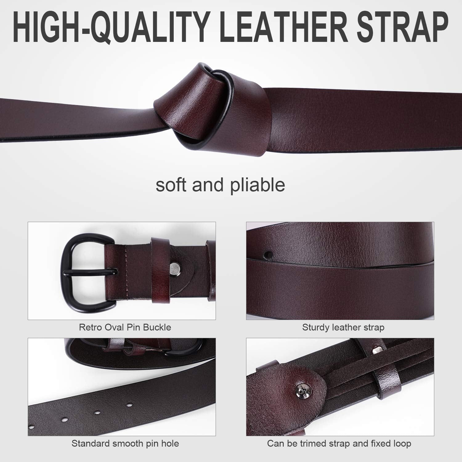 JASGOOD Women's Black Leather Jeans Belt Waist Casual Belt for Pants Shorts with Black Metal Buckle - JASGOOD OFFICIAL