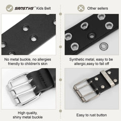 Kids Black Faux Leather Belt  Girls Boys Punk Style Double Grommet Belt For Jeans Cosplay Costume