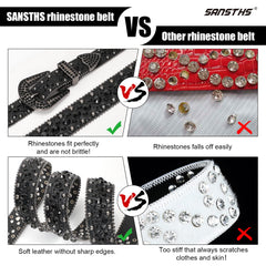 Women Rhinestone Belt for Jeans, SANSTHS Men Western Cowgirl Bling Studded Belt Faux Crocodile Grain Leather