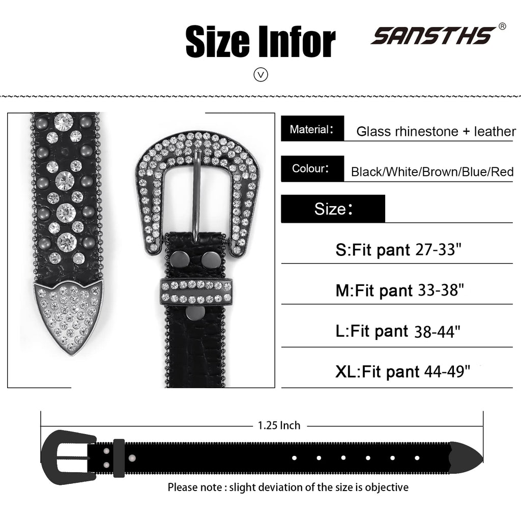 Women Rhinestone Belt for Jeans, SANSTHS Men Western Cowgirl Bling Studded Belt Faux Crocodile Grain Leather