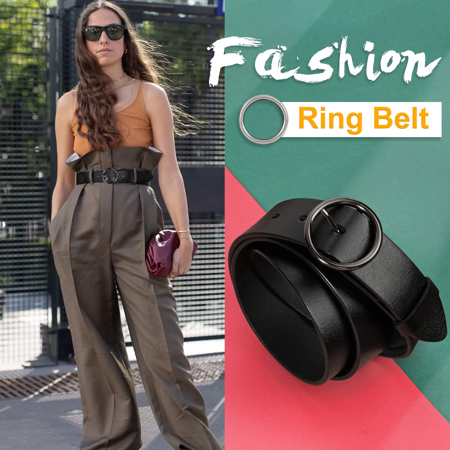 Women Casual Dress Belt Fashion Leather Belt with O Ring Buckle for Jeans Pants - JASGOOD OFFICIAL