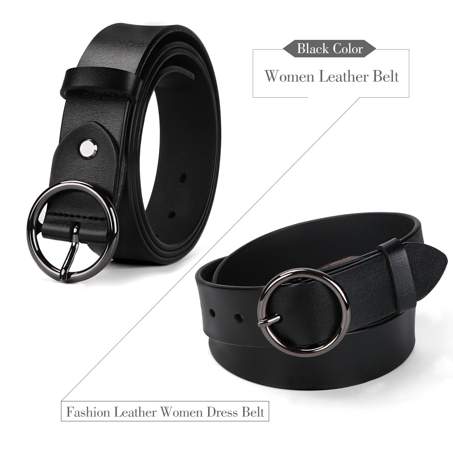 Women Casual Dress Belt Fashion Leather Belt with O Ring Buckle for Jeans Pants - JASGOOD OFFICIAL