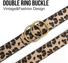 JASGOOD Plus Size Double O Ring Belt for Women Leather Belt,Ladies PU Leather Waist Belts for Jeans Pants