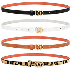 Set of 4 Womens Thin Belts SANSTHS Skinny Leather Belt with Gold Alloy Buckle