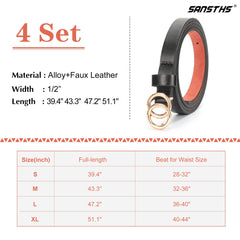 Set of 4 Womens Thin Belts SANSTHS Skinny Leather Belt with Gold Alloy Buckle