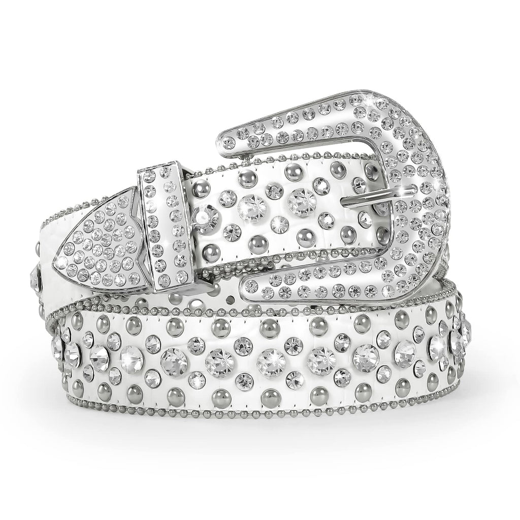 Women Rhinestone Belt for Jeans, SANSTHS Men Western Cowgirl Bling Studded Belt Faux Crocodile Grain Leather