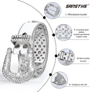 Women Rhinestone Belt for Jeans, SANSTHS Men Western Cowgirl Bling Studded Belt Faux Crocodile Grain Leather