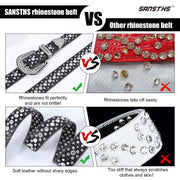 Women Rhinestone Belt for Jeans, SANSTHS Men Western Cowgirl Bling Studded Belt Faux Crocodile Grain Leather