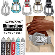 Women Rhinestone Belt for Jeans, SANSTHS Men Western Cowgirl Bling Studded Belt Faux Crocodile Grain Leather