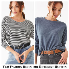 Women Leather Belts SUOSDEY Fashion Soft Faux Leather Jeans Belts with O-Ring Buckle