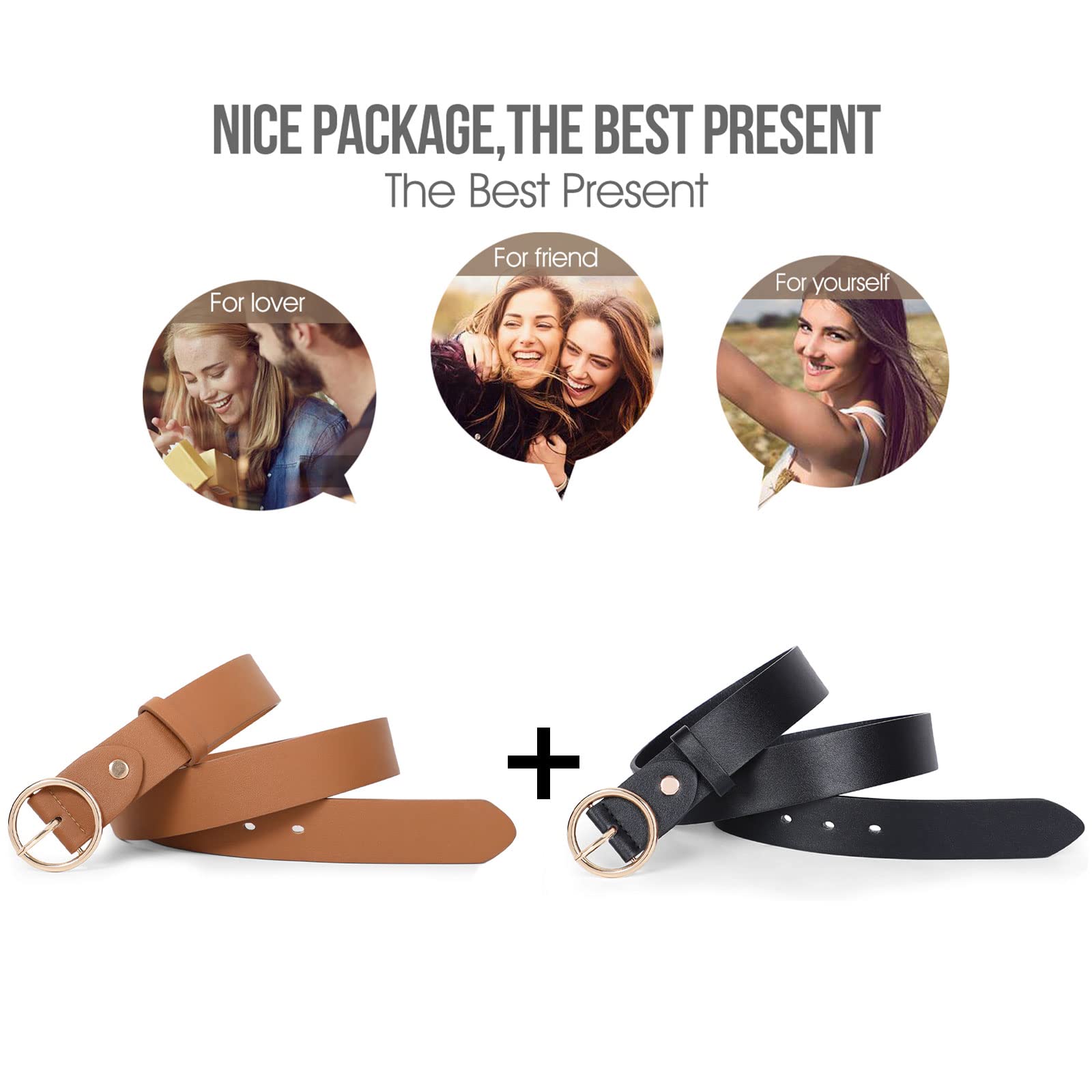 Women Leather Belts Fashion Soft Faux Leather Jeans Belts with O-Ring Buckle