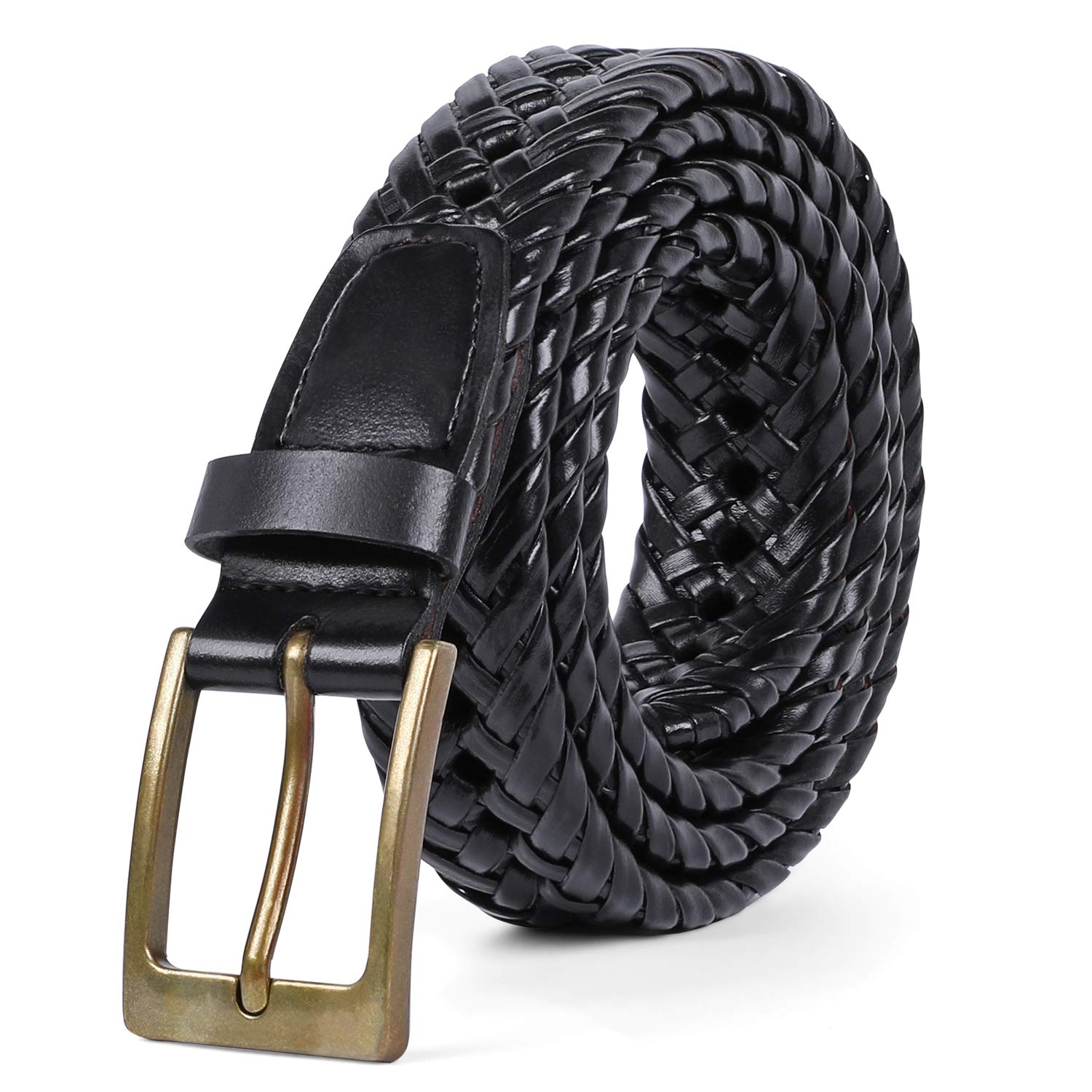 Mens Braided Leather Belt Genuine Cowhide Woven Leather Belt for Casual Jeans Pants with Solid Prong Buckle Christmas Gift - JASGOOD OFFICIAL