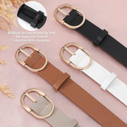 2 Pack Women Leather Belts for Jeans Pants Dress with Fashion Golden Buckle Faux Leather Belt