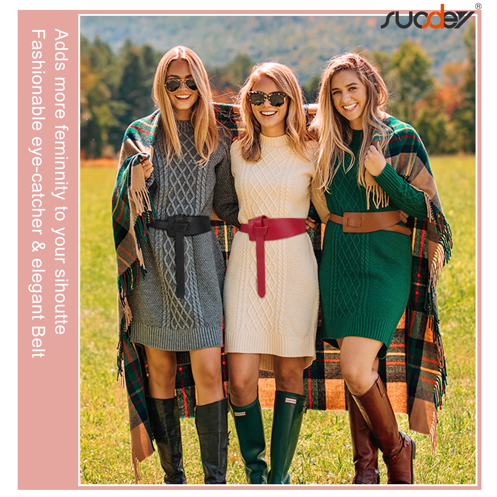 Women Leather Belt No Buckle Fashion Tie Knot Belt for Dress Women Cinch Cowhide Waist Leather Belt - JASGOOD OFFICIAL