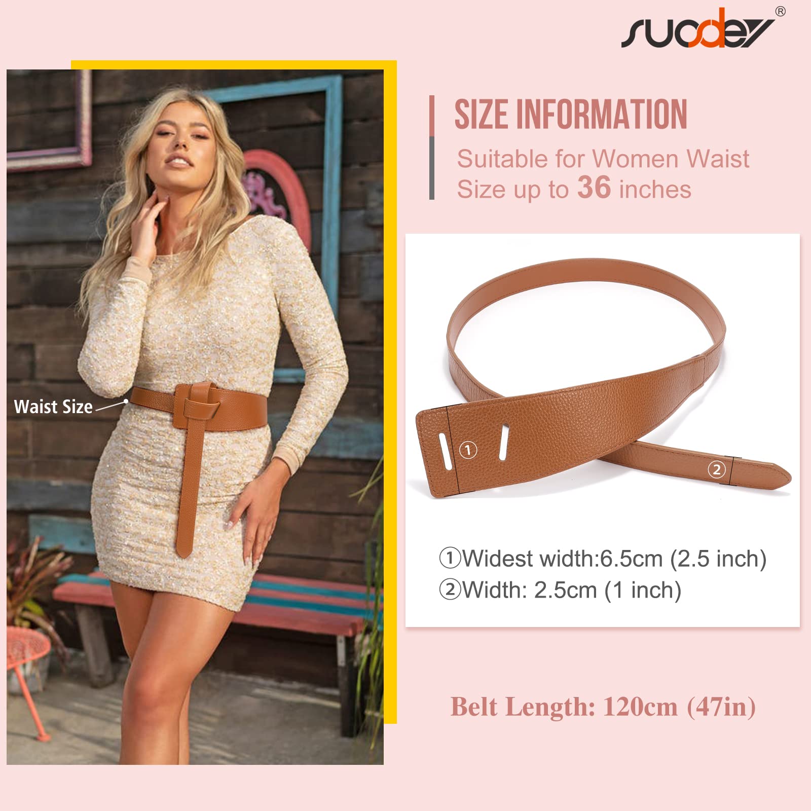 Women Leather Belt No Buckle Fashion Tie Knot Belt for Dress Women Cinch Cowhide Waist Leather Belt - JASGOOD OFFICIAL