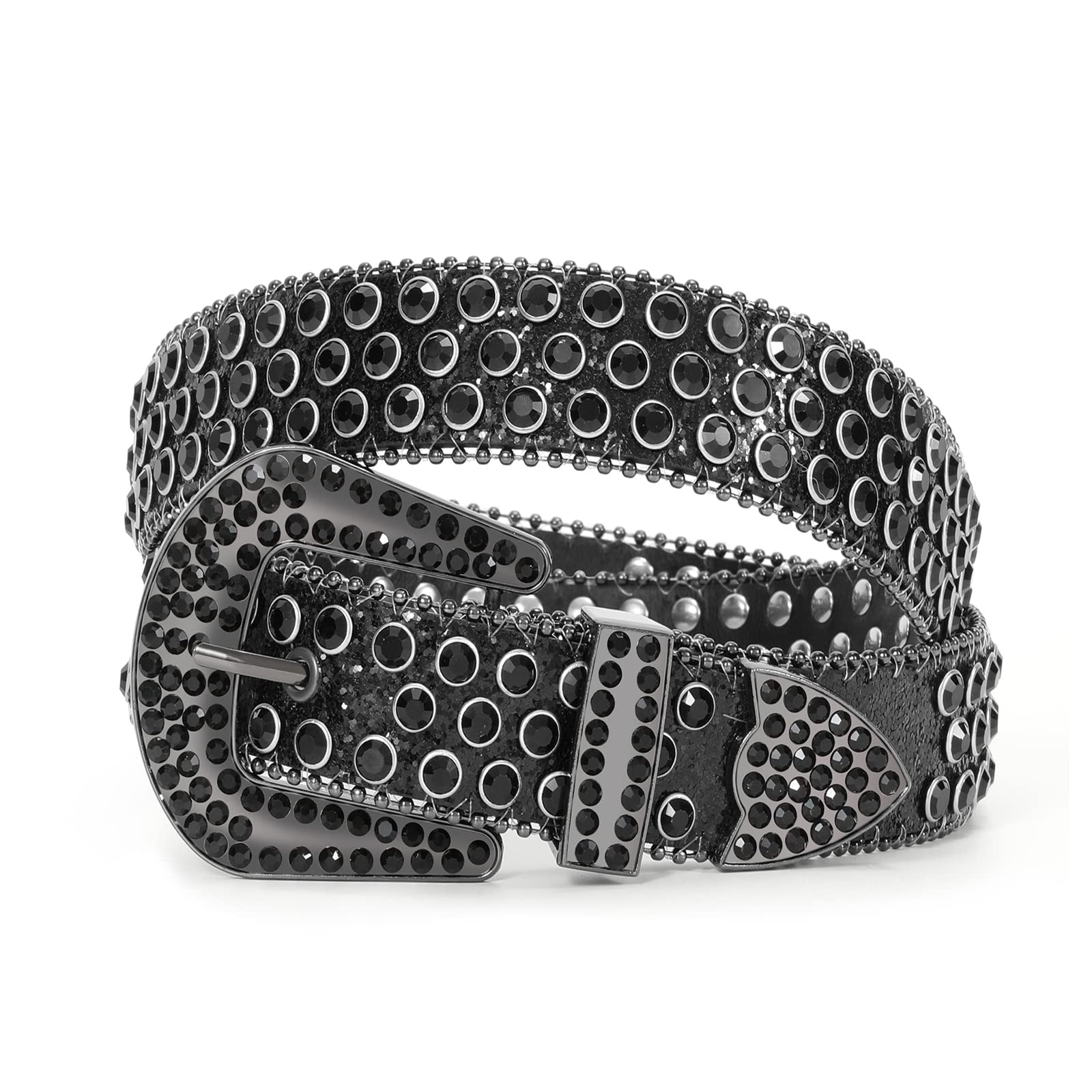 JASGOOD Women Men Western Rhinestone Studded Leather Belt Unisex Bling Cowgirl Cowboy Waist Belt for Jeans Pants - JASGOOD OFFICIAL