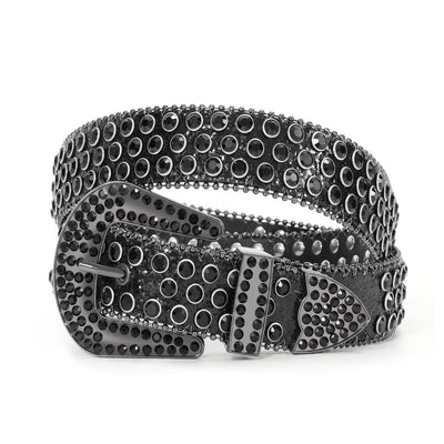 Women Men Western Rhinestone Studded Leather Belt Unisex Bling Cowgirl Cowboy Waist Belt for Jeans Pants