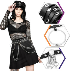 Women Punk Style Black Waist Belt Chain with Big Ring SUOSDEY Adjustable Leather Belly Chains Goth Body Accessories