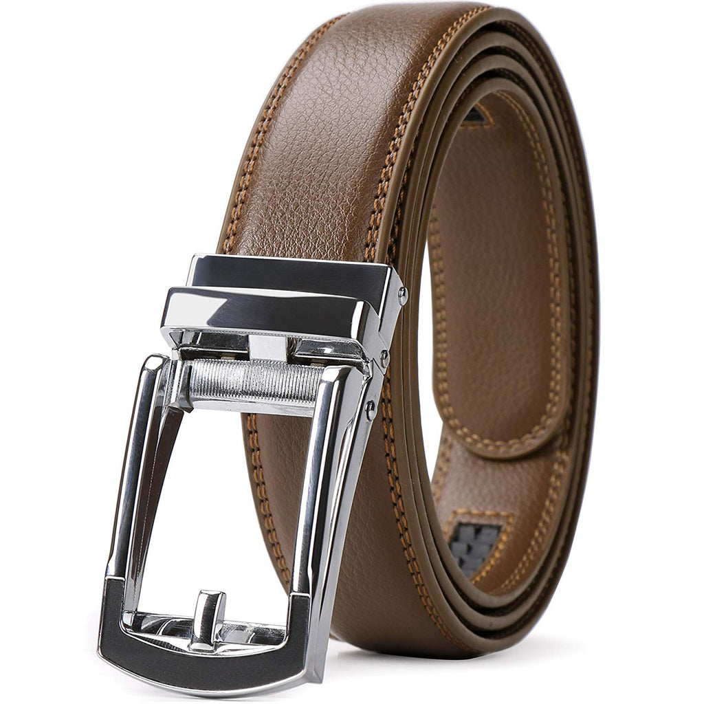Leather Ratchet Dress Belt for Men Perfect Fit Waist Size Up to 44" with Automatic Buckle 