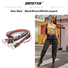 Set of 4 Womens Thin Belts SANSTHS Skinny Leather Belt with Gold Alloy Buckle