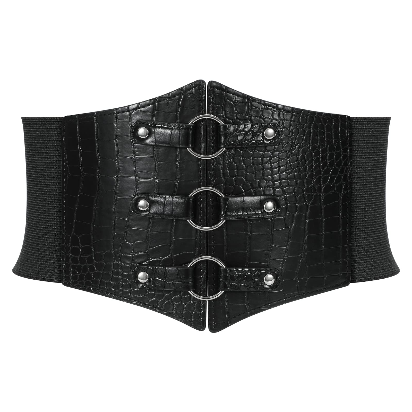 Women Corset Belt Metal O-Ring Decor Wide Elastic Belt for Daily Dress Cosplay Halloween Costumes - JASGOOD OFFICIAL