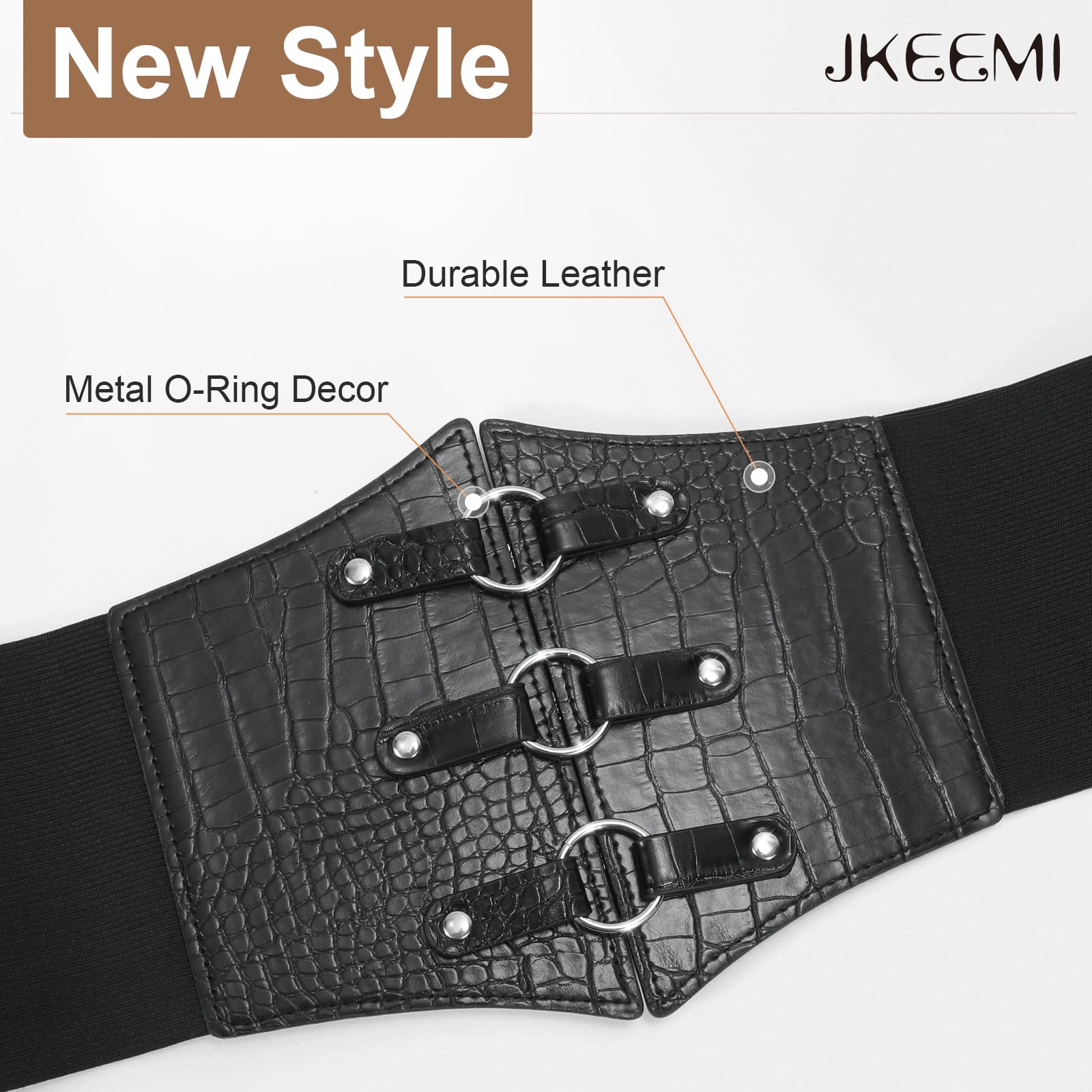 Women Corset Belt Metal O-Ring Decor Wide Elastic Belt for Daily Dress Cosplay Halloween Costumes - JASGOOD OFFICIAL
