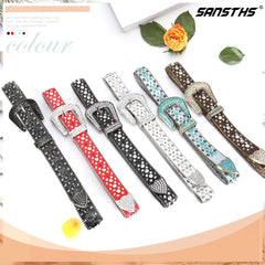 Women Rhinestone Belt for Jeans, SANSTHS Men Western Cowgirl Bling Studded Belt Faux Crocodile Grain Leather