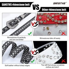 Women Rhinestone Belt for Jeans, SANSTHS Men Western Cowgirl Bling Studded Belt Faux Crocodile Grain Leather