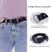 JASGOOD Women's Black Leather Jeans Belt Waist Casual Belt for Pants Shorts with Black Metal Buckle