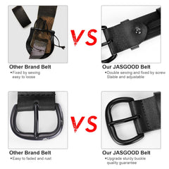 JASGOOD Women's Black Leather Jeans Belt Waist Casual Belt for Pants Shorts with Black Metal Buckle