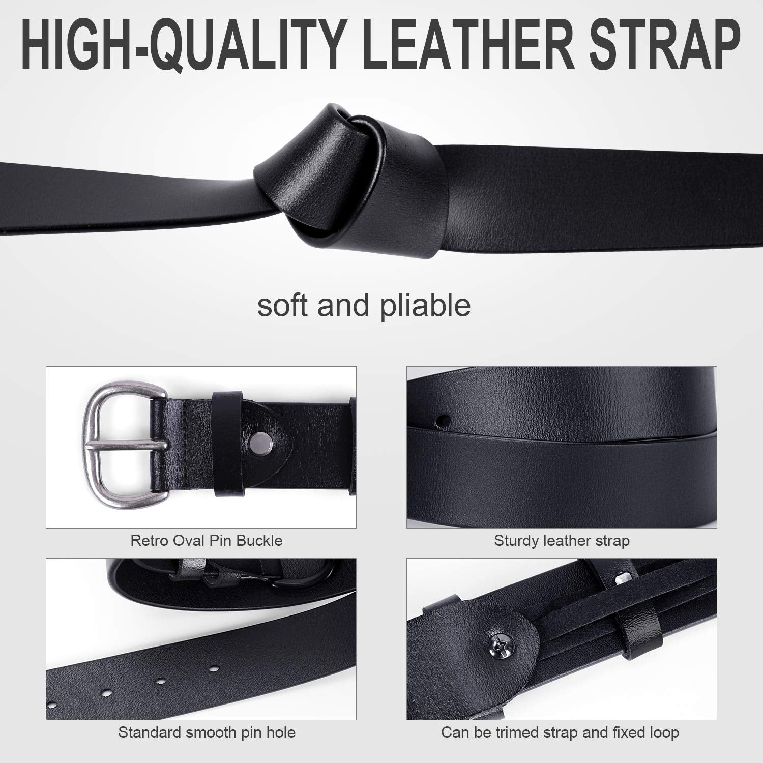 JASGOOD Women's Black Leather Jeans Belt Waist Casual Belt for Pants Shorts with Black Metal Buckle - JASGOOD OFFICIAL