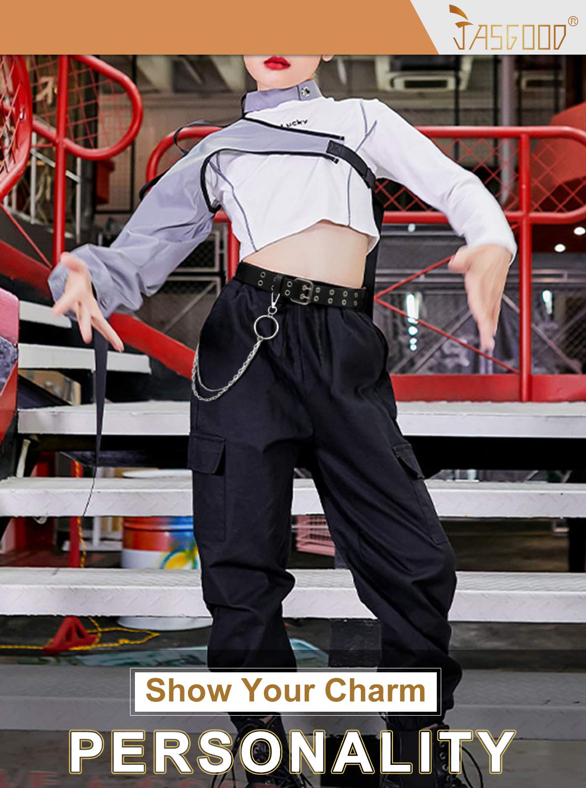 JASGOOD Kids Double Grommet Belt for Girls and Boys, PU Leather Kids Double Studded Holes Belt for Jeans Pants - JASGOOD OFFICIAL