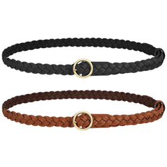 JASGOOD Women’s Braided Leather Belts Skinny Woven Waist Belts for Jeans Pants Dress 3 Pack