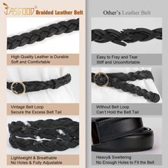 JASGOOD Women’s Braided Leather Belts Skinny Woven Waist Belts for Jeans Pants Dress 3 Pack