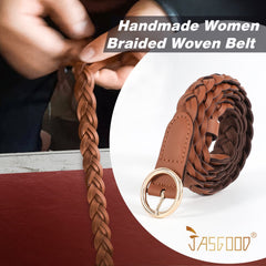 JASGOOD Women’s Braided Leather Belts Skinny Woven Waist Belts for Jeans Pants Dress 3 Pack