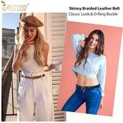 JASGOOD Women’s Braided Leather Belts Skinny Woven Waist Belts for Jeans Pants Dress 3 Pack