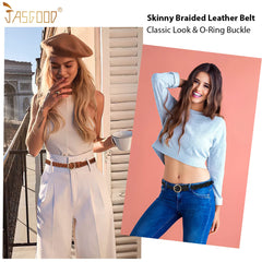 JASGOOD Women’s Braided Leather Belts Skinny Woven Waist Belts for Jeans Pants Dress 3 Pack