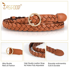 JASGOOD Women’s Braided Leather Belts Skinny Woven Waist Belts for Jeans Pants Dress 3 Pack
