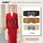 Women Vintage Wide Waist Belt for Dress, Elastic Cinch Belt with Retro Interlocking Buckle - JASGOOD OFFICIAL