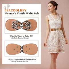 Women Vintage Wide Waist Belt for Dress, Elastic Cinch Belt with Retro Interlocking Buckle - JASGOOD OFFICIAL