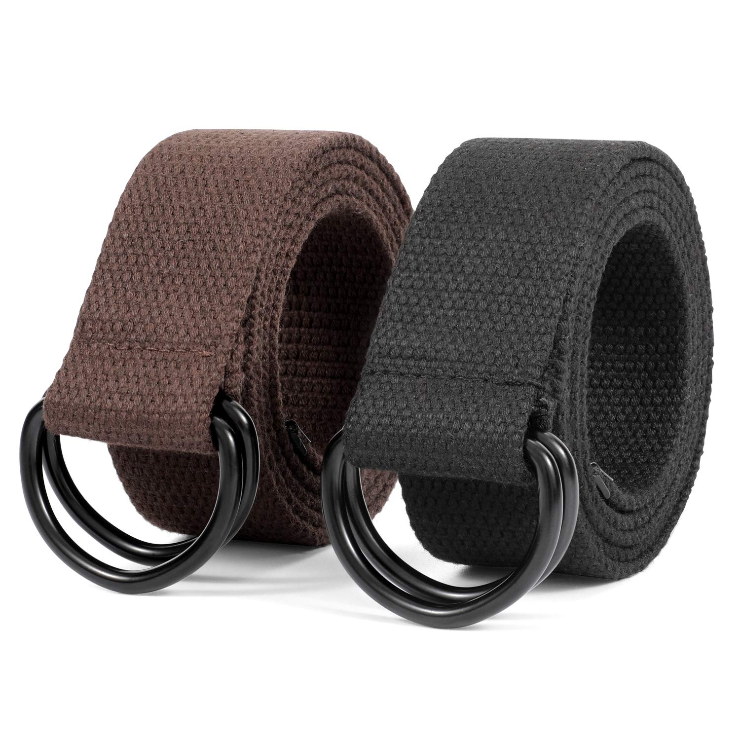 JASGOOD Men Women Canvas Belt Web Fabric Casual Belt with Black Double D-ring 1 1/2" Wide Set of 2 - JASGOOD OFFICIAL