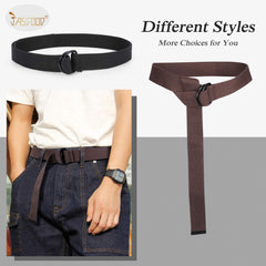 JASGOOD Men Women Canvas Belt Web Fabric Casual Belt with Black Double D-ring 1 1/2" Wide Set of 2