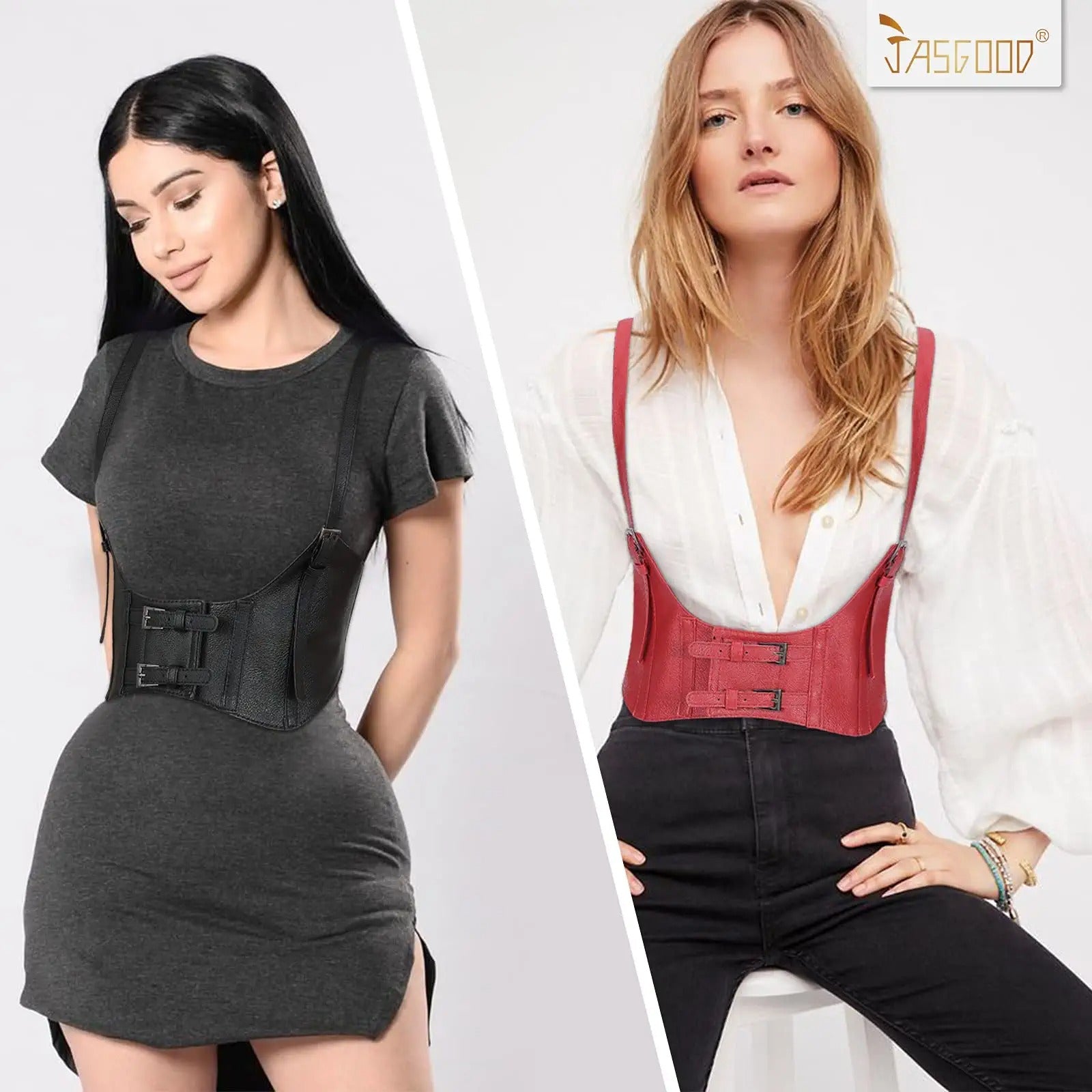 Women Fashion Faux Leather Waist Belt Steampunk Underbust Corset for Halloween Dress - JASGOOD OFFICIAL
