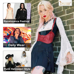Women Fashion Faux Leather Waist Belt Steampunk Underbust Corset for Halloween Dress