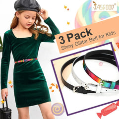 4 Pack 3 Pack 2 Pack Kids Belt Fashion Glitter Belt, Cute Shiny PU Leather Belt for Girls and Boys Back to School Gift