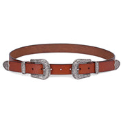 Women Leather Belts Ladies Vintage Western Design Black Waist Belt for Pants Dresses