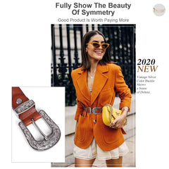 Women Leather Belts Ladies Vintage Western Design Black Waist Belt for Pants Dresses
