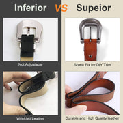 Women Leather Belts Ladies Vintage Western Design Black Waist Belt for Pants Dresses
